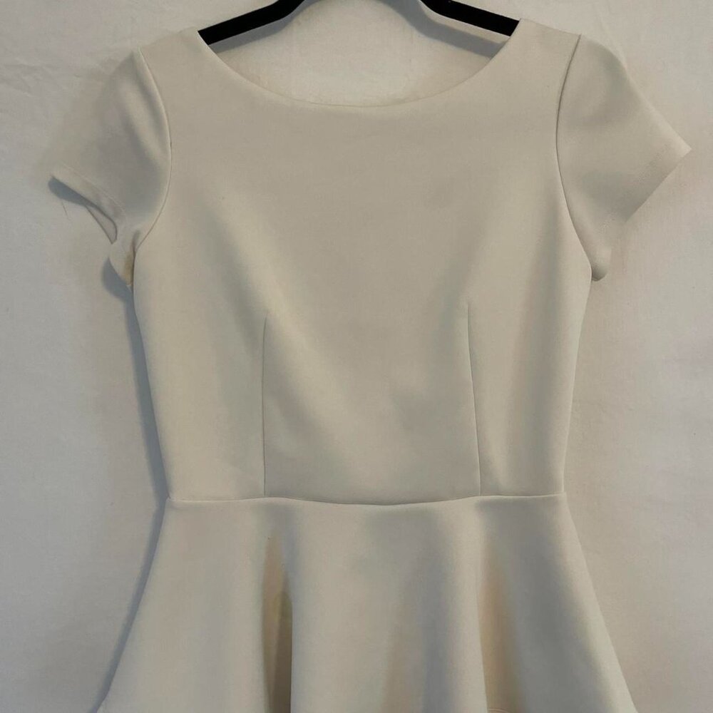 Bisou Bisou White Peplum Cap Sleave, Womens XS